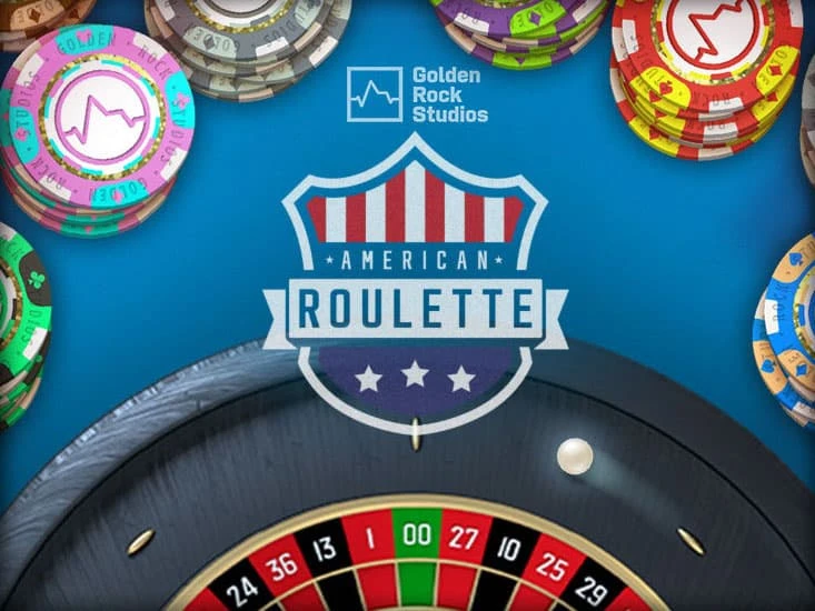 Roulette themed table game featuring a roulette wheel surrounded by poker chips.