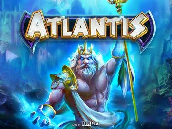 The Atlantis-themed slots game Atlantis 10k Ways logo features an Atlantis backdrop and an Atlantis God.
