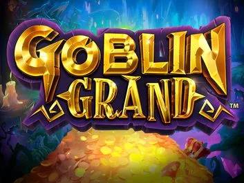 The goblin-themed slots game Goblin Grand logo features the name of the game on top of a pile of gold.